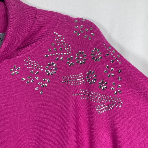 Rhinestone Embellished Liv Milano Pink Knit Turtleneck Sweater Sz XL Valentine - Picture 7 of 9